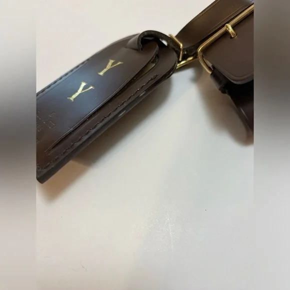 Louis Vuitton Brown Leather Bag Tag Set Monogram YY Luxury Travel Authentic - Picture 9 of 10